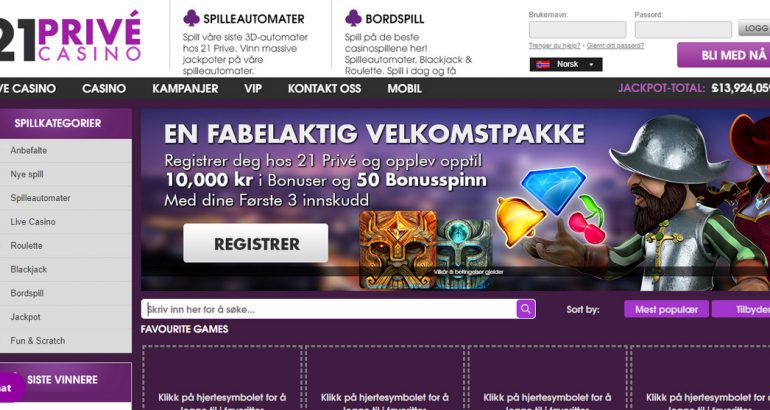 21Prive Casino spinn bonus kampanjekode norge