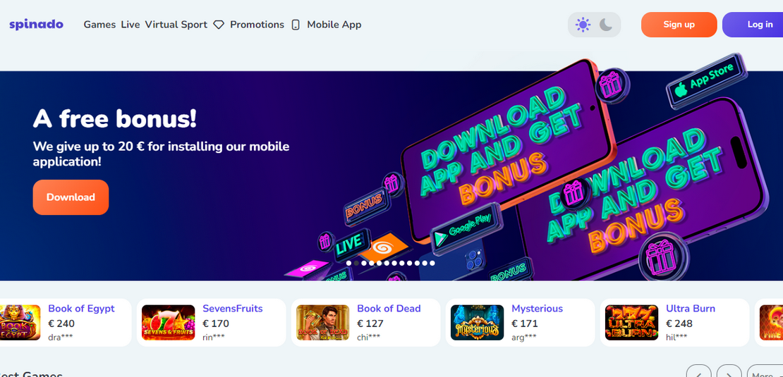 Spinado Casino 20 EUR ingen innskudd & more promotions